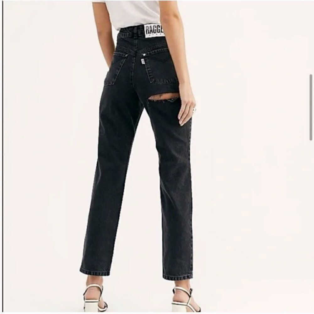 Free People The Ragged Priest‎ Back Slash Mom Jeans Black Size 26 NEW
